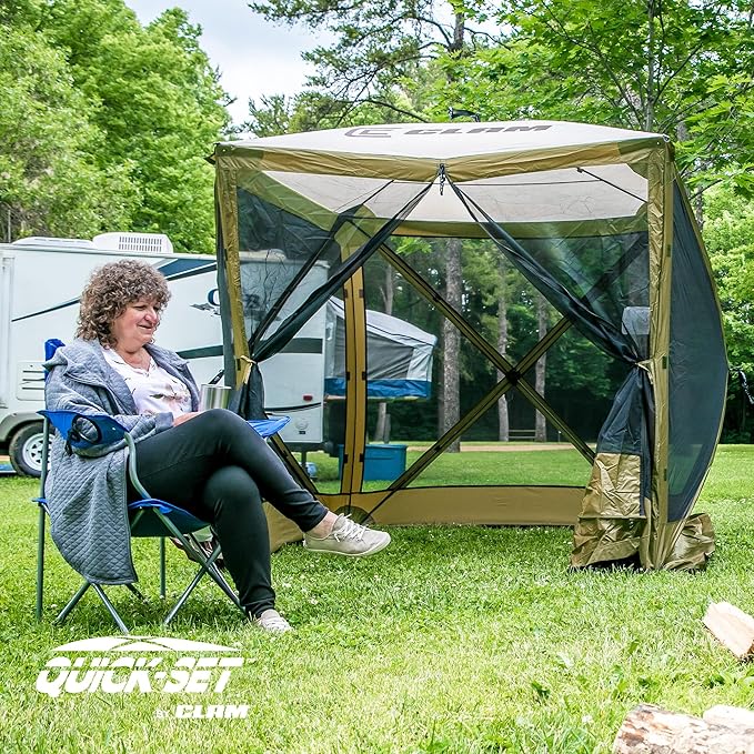 CLAM Quick-Set Pop Up Screen Tent Traveler 6 x 6 ft Instant Setup Green Portable Outdoor Shelter Compact Bug-Free Canopy Tent for Camping Fishing Backyard - Green