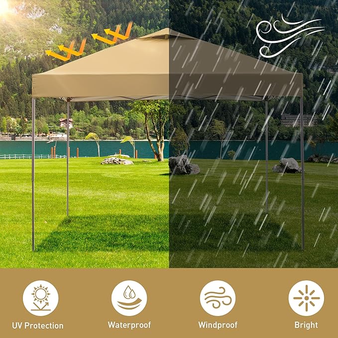 GDY 10x10 Pop Up Canopy Tent Outdoor Canopy Patio TentCommercial Instant Gazebos Portable Shelter Canopies for Patio/Outdoor/Wedding Parties and Events (Brown)