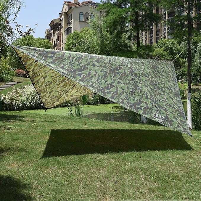 Gold Armour Rainfly Tarp Hammock Premium 14.7ft/12ft/10ft/8ft Rain Fly Cover Waterproof Ultralight Camping Shelter Canopy Survival Equipment Gear Camping Tent Accessories (Camouflage 14.7ft x 12ft)