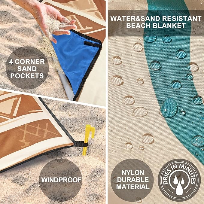 Beach Blanket Waterproof Sandproof Beach Mat 79 X 83/10'x9'for 2-8 Adults Quick Drying Outdoor Picnic Mat Beach Accessories for Travel Camping Hiking