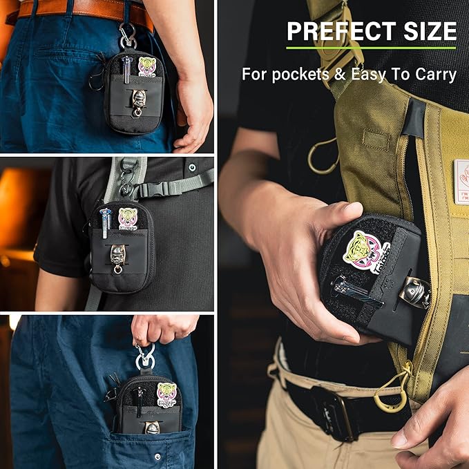 TACTICAL GEEK Block F Portable EDC Pouch Compact Waist Bag Molle Pocket Organizer Multi-Purpose Wallet Crafted from 500D Nylon for Versatile Gear &amp Card Storage-Black