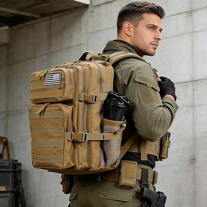 Tactical Military Backpack for Men &amp Women - Small Molle Assault Rucksack with Bottle Holder for EDC Hiking &amp Camping (Black-A)