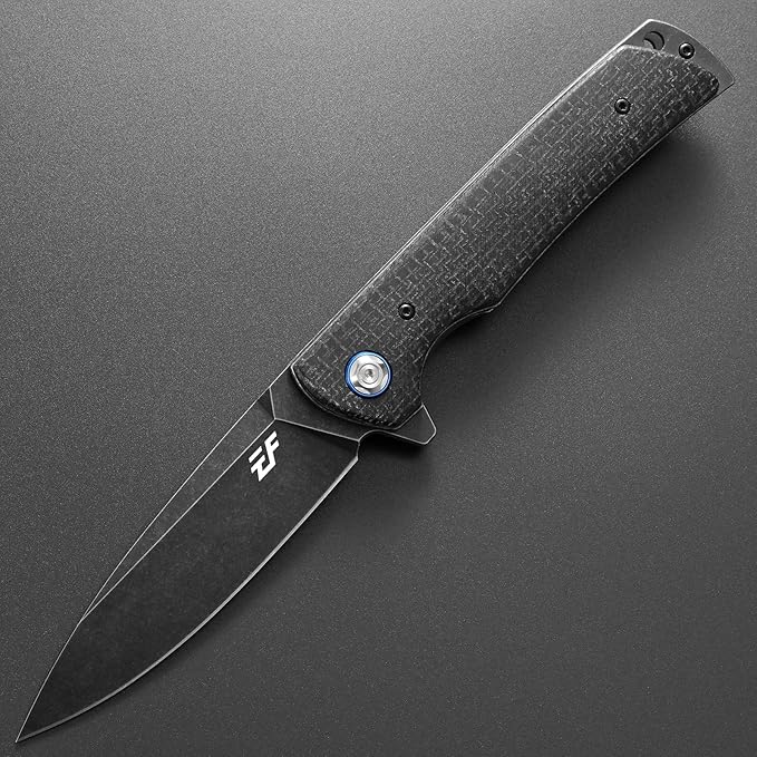 Eafengrow EF973 Folding Knife D2 Steel Blade Micarta Handle Scale Pocket Knife Folder for Working Camping Hiking EDC Tool Knife(black)