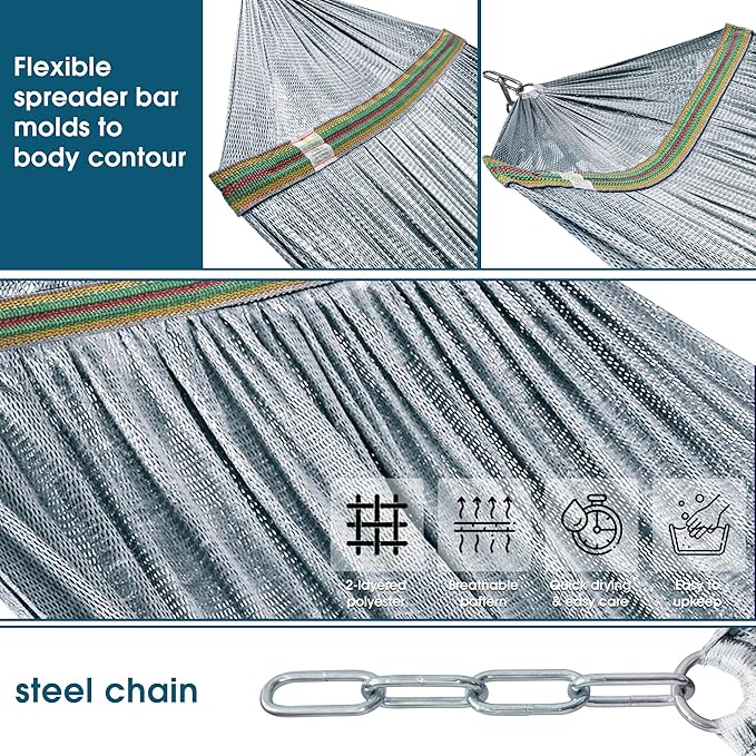 Tranquillo Adjustable Hammock Stand 600 lbs Capacity Collapsible Camping Hammock and Stand Double Hammock with Stand for 2 Persons Quick &amp Easy Assembly Garden Yard Patio Lawn Grey