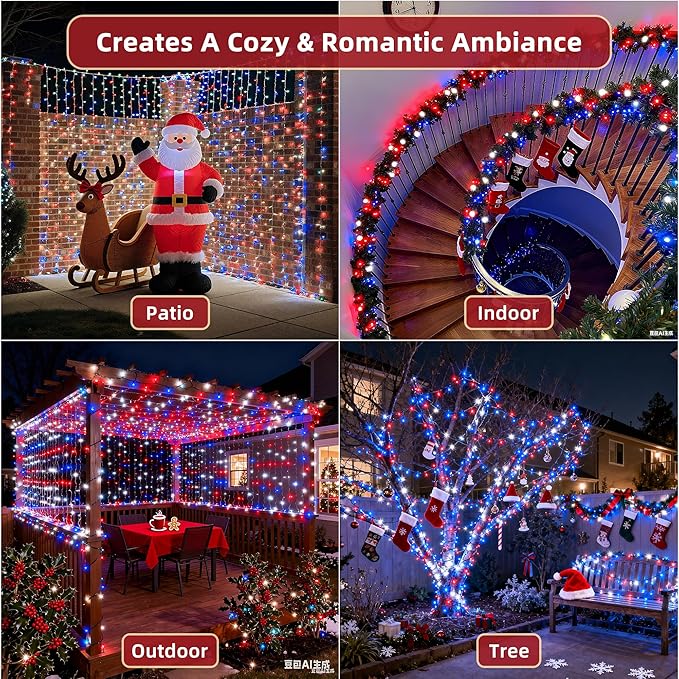 240FT Christmas Lights Outdoor 750 LED Christmas Tree Decoration Lights with 12 Modes &amp Timer Memory Dimmable Plug In Waterproof LED Xmas Light for Yard Wedding Party Holiday Red White &amp Blu