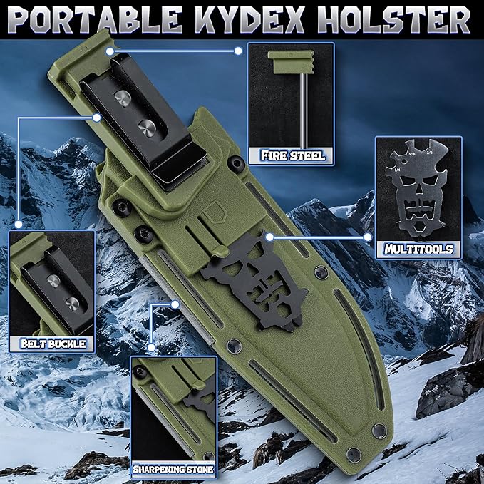 Purple Dragon Fixed Blade Knife with Kydex Sheath Green Ergonomic G10 Handle Gifts for Men