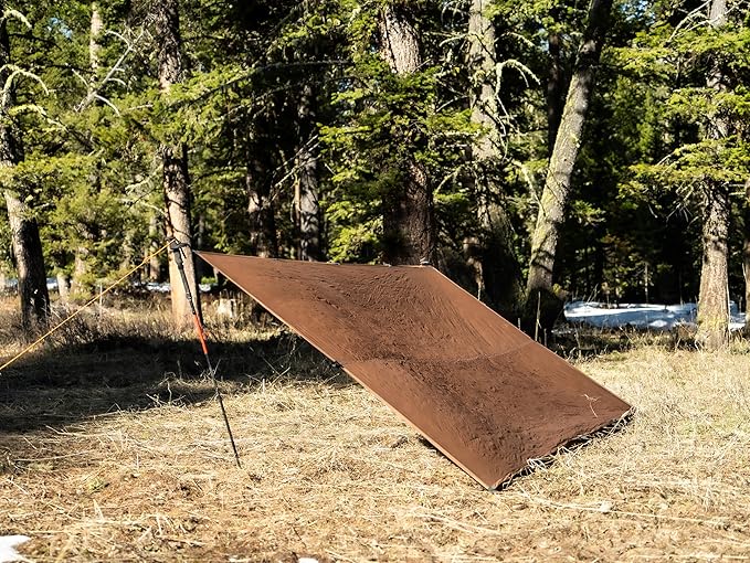 VIAM Outdoors Switchback Tan Tarp: Waterproof Camping Tarp for Hunting Glassing Hammock Rain Fly Ultralight Backpacking Gear Sun Shelter &amp Heavy Duty Outdoor Protection - 1.1oz