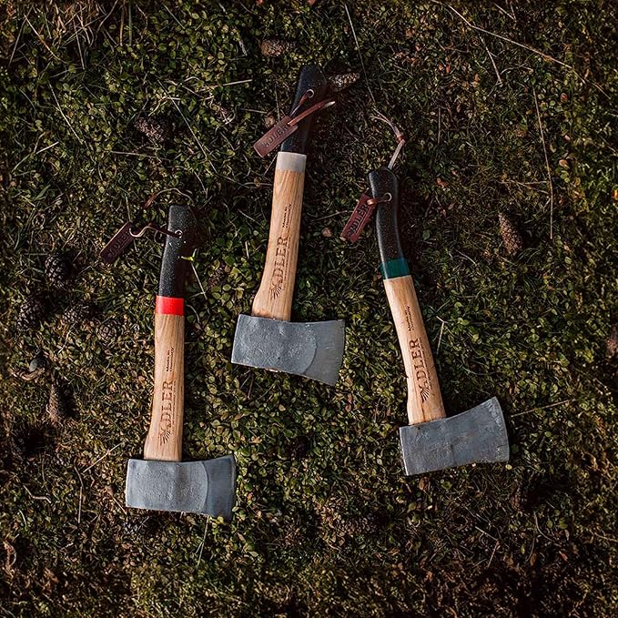 Adler Yankee Hatchet – German Forged Camping Hiking Hatchet w/ 15 Anti-Slip Hickory Handle 1-1/2 lb Head w/Leather Sheath &amp Storage Bag Compact Bushcraft Axe for Firewood Kindling Carving (A