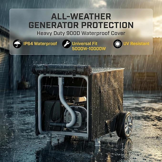 [New Upgraded] 900D Heavy Duty Waterproof Generator Cover Generator Cover for Outside 32L x 24W x 24H Cover Universal 5000W-10000W Outdoor Generator Storage Box All Season Protection Black