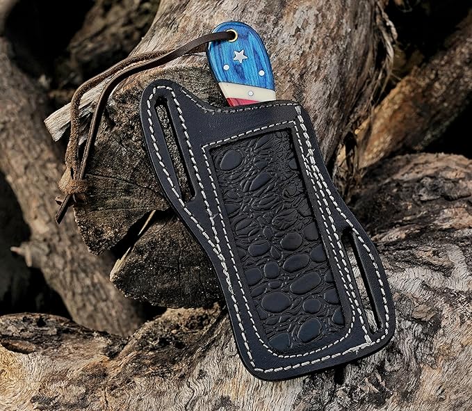 Hand made cowboy Bull Cutter with Leather Sheath Hand forged multi colour Handle Cowboy Knife Best Gift for Boy Friend.