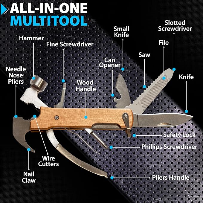 Custom Bulk Multitool Father Gifts for Christmas Gift for Fiance for Him for Old Man Pocket Knife Multi Tool Functional Unusual Fishing Gifts Stuffers Useful Tools for Men Boys Hunting Gift
