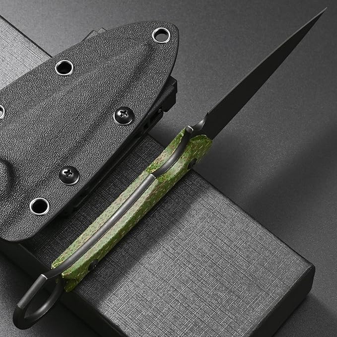 C1292 Fixed Blade Knife D2 Blade Micarta Handle EDC Tool Knifes for Outdoor Camping Survival Hiking(Green)