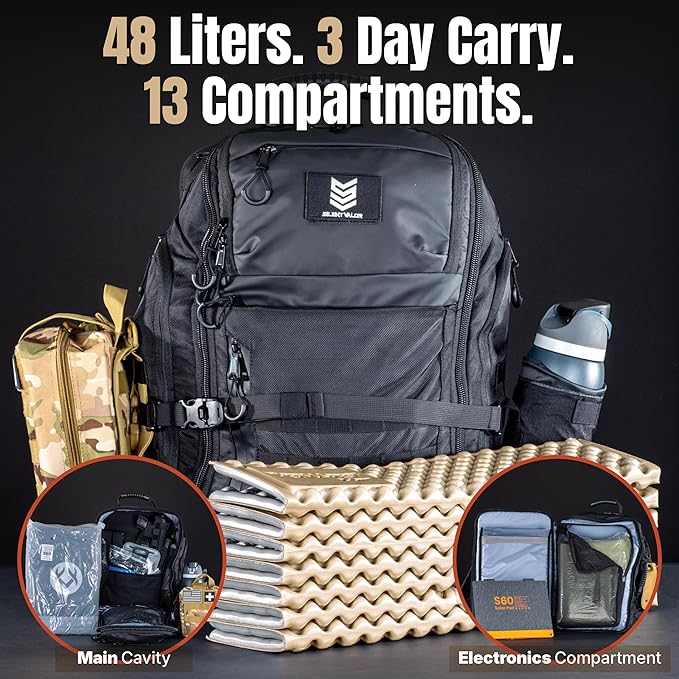 CARGO 48L Tactical Travel Backpack Dual 17 Inch Device Bays RF and NFC Shielded Compartments 1000D Water Resistant Shell MOLLE Compatible Duffel Convertible 3 Day Pack