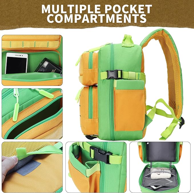 9L Mini Tactical Backpack for Men and Women Tactical Backpack Small for Hiking Small Tactical Bag (Orange&ampGreen)