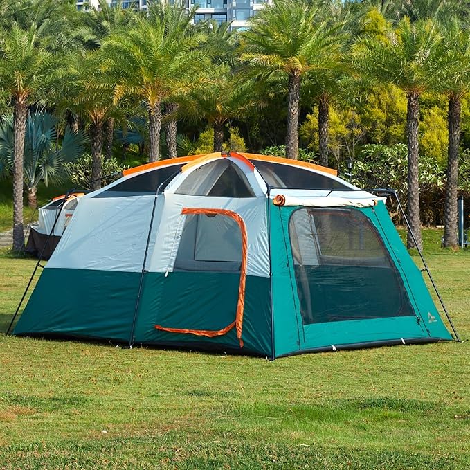KTT Extra Large Tent 6-10-12-14 Person(A)Family Cabin Tents2 Rooms3 Doors and 3 Windows with MeshStraight WallWaterproofDouble LayerBig Tent for OutdoorPicnicCampingFamily Gathering