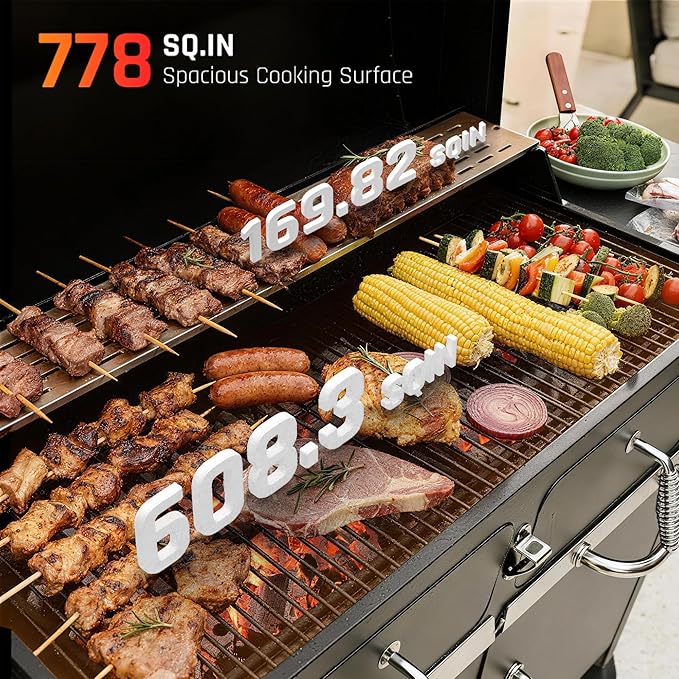 NATURAL EXPRESSIONS Charcoal Grills36 Outdoor Barbecue GrillHeavy Duty Dual-Zone Smoker Grill with 2 Lifting Charcoal TraysFoldable Side TablesOversized Cooking Area for bbqYardParty