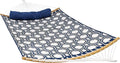 Sunnydaze Outdoor Hammock with Spreader Bar - 450-Pound Capacity Curved Spreader Bar Hammock - Navy and Gray Octagon