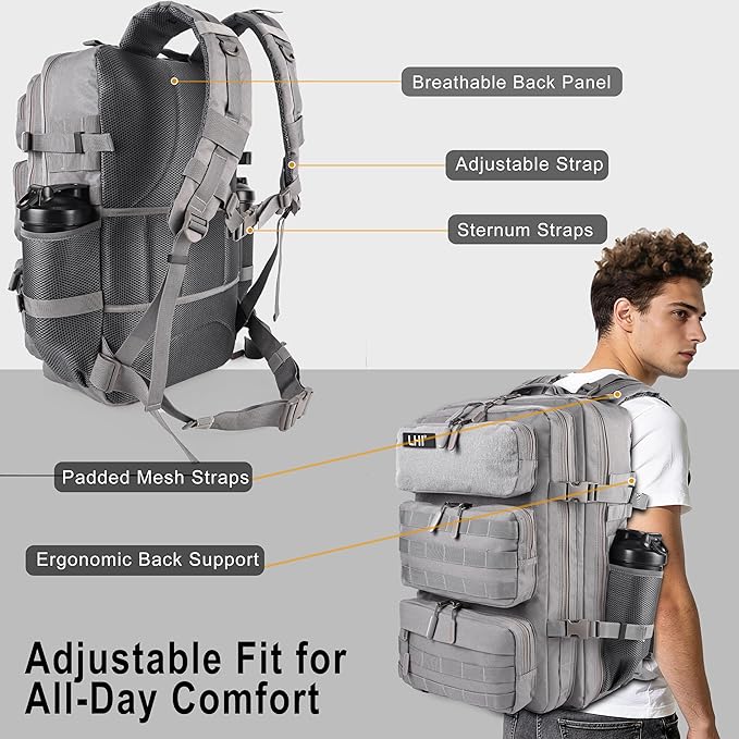 LHI Tactical Military Backpack for Men and Women 25L/35L Army Assault Pack Bag Small Rucksack with Bottle Holder