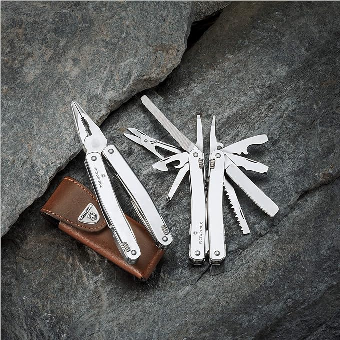 Victorinox Swiss Tool Spirit XC Swiss Army Pocket Knife Large Multi Tool 24 Functions Locking Blade Case Silver