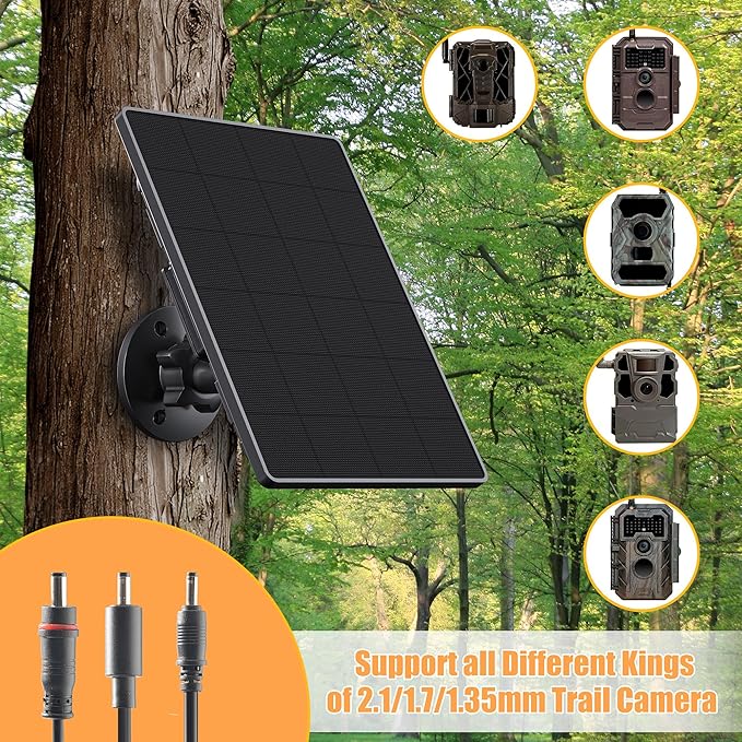 Trail Camera Solar Panel6W Solar Battery Charger Kit 6V/2A 9V/1.5A 12V/1A with 6000mAh Battery for Hunting CameraIP65 Waterproof Hunting Accessory1.7/2.1/1.35mm DC Connectors for Trail Cam