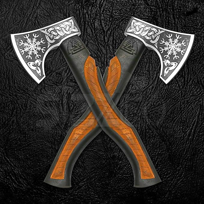 Custom Gift Forged Carbon Steel Viking Style Axe Bearded Axe with Rose Wood Shaft Tomahawk - Real Hatchet Best Gift for Anniversary Valentine's Day Birthday Premium Leather Sheath