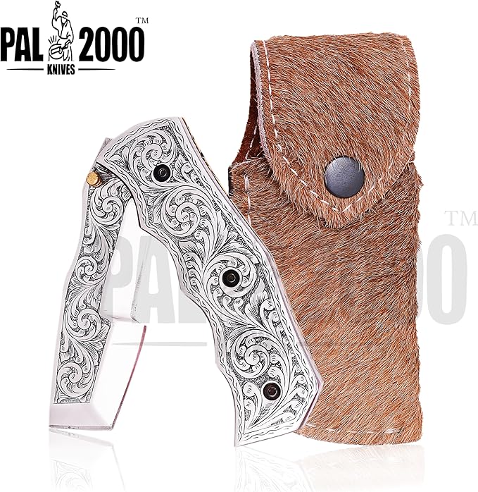 PAL 2000 KNIVES Custom Handmade D2 Steel Folding Pocket Knife - Custom 3D Hand Engraved 9773