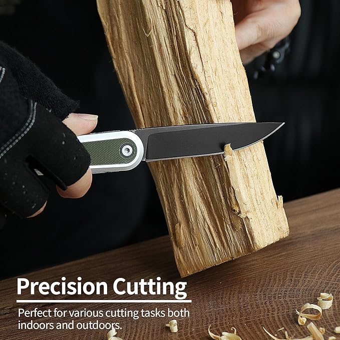 ALBATROSS Urban Utility Gear Folding Knife 3.3” Black D2 Blade Green Aluminum &amp G10 Reversible Clip Ultra-Light Gifts for Father's Day Mother's Day Birthday