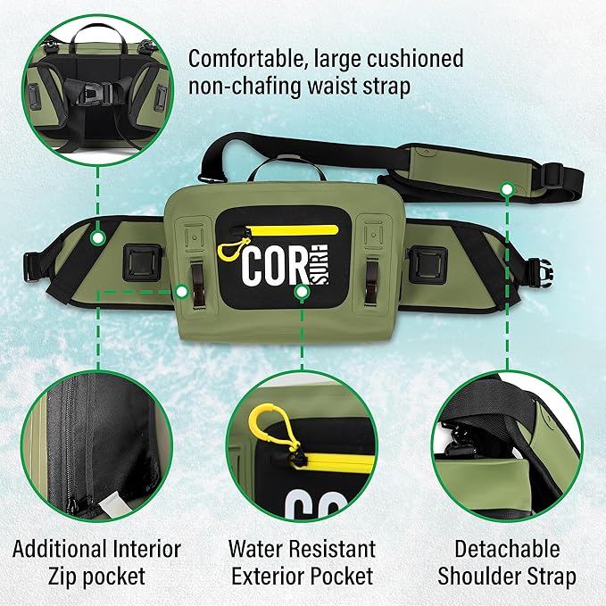 Waterproof Hip Pack | 8L Submersible Lumbar Fishing Waist Pack with Airtight Zipper | Perfect for Fly Fishing Boating Camping Hiking or Paddleboarding | includes free IPX8 Waterproof Phone Case