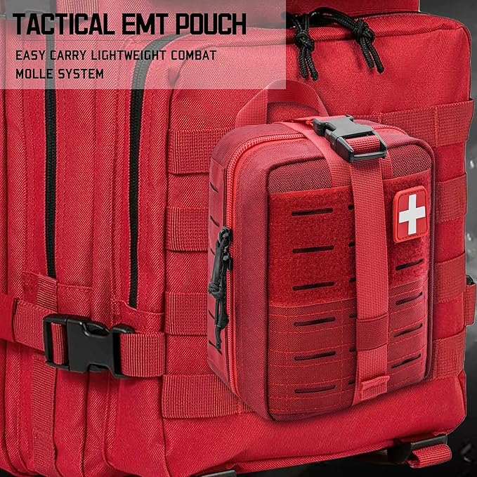 Ifak Pouch - 2 Pack Rip Away Molle Tactical Medical Pouch Empty First Aid Kit Bag for Duty Belt (2 Pack RED)