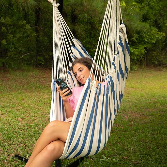 Castaway Living Deluxe Heathered Blue Pillowtop Hammock Chair with Quick Dry Fabric Designed in The USA Constructed for Durability &amp Comfort Perfect for Any Space