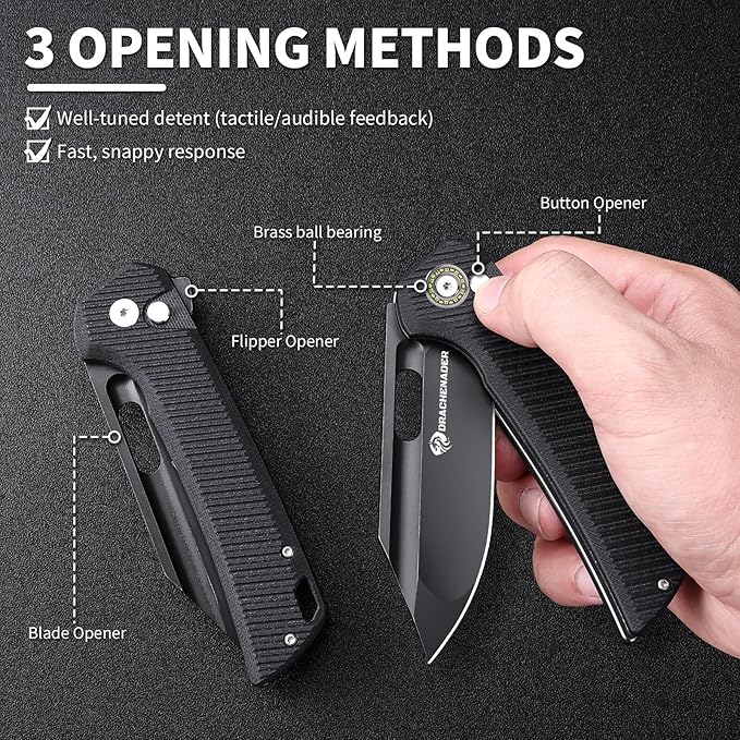 8.11 Large Pocket Knife for Men B-26 3.94 14C28N Blade Large Tactical Pocket Knife with G10 Handle Upgraded Reinforced Lock Includes Pocket Clip and Nylon Sheath for Camping Survival