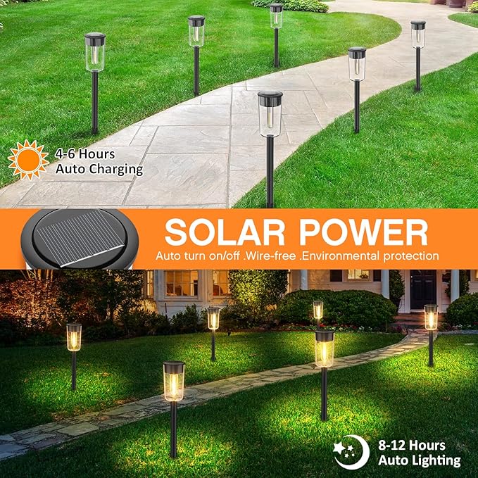 VISFLAIR 8 Pack Solar Pathway Lights Solar Lights Outdoor Waterproof Garden Stake for Outside Yard Landscape Path Walkway Driveway Lawn Decor
