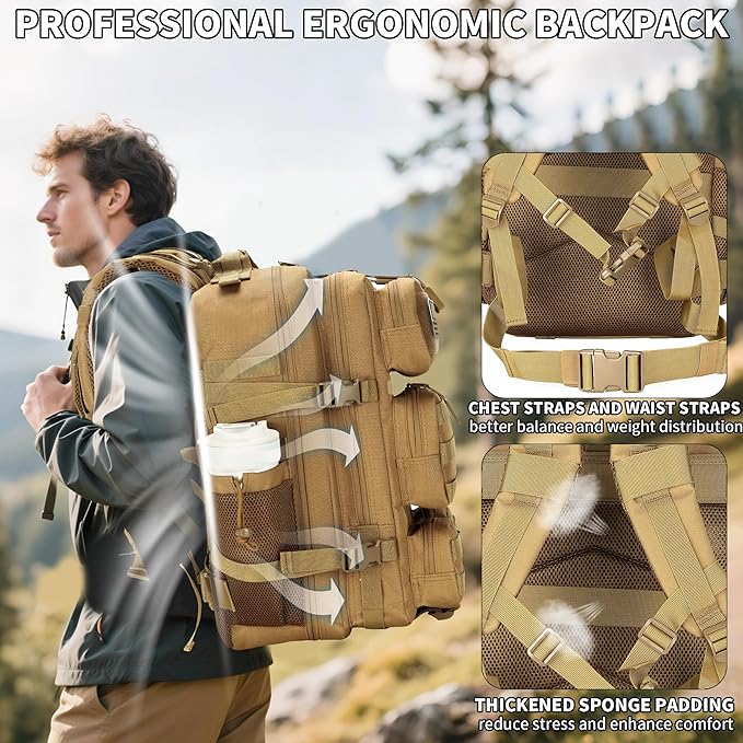 55L Tactical Backpack Heavy Duty Military Rucksack Molle Backpack 3 Day Assault Pack for Work Outdoors