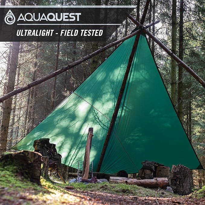 AquaQuest Guide Tarp – Ultralight Waterproof (5000 mm) Seam-Taped 40D Ripstop Rain Fly for Backpacking Stealth Camping &amp Thru-Hiking