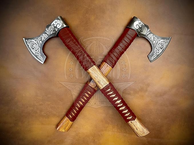 SHINY CRAFTS® Handcrafted Viking Axe – Engraved Nordic Blade with Wooden Handle Unique Gift for Men Collectors Cosplay and Medieval Decor (Brown-VBA-17)