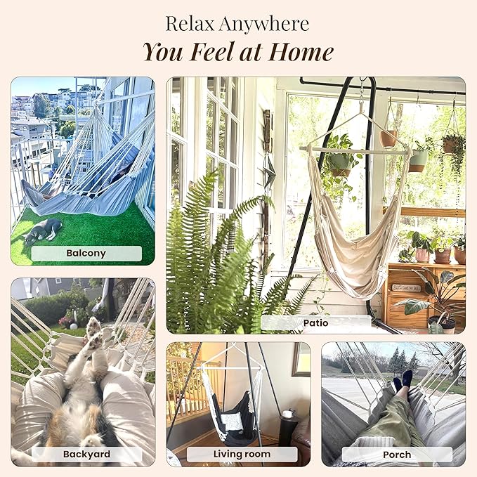 Hanging Hammock Chair Swing – Hanging Chair Outdoor &amp Indoor - Hammock Swing Chair – Quick &amp Easy Setup with Hardware Kit – Durable &amp Spacious Full Body Support – Holds 440 Lbs