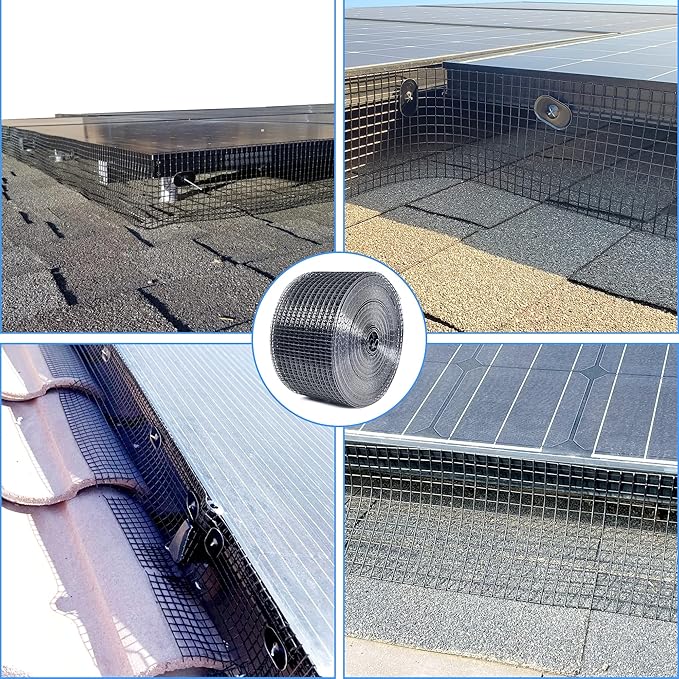 Solar Panel Guard 4in X 100ft PVC Coated Critter Guard Roll Kit for Solar Panel Wire Screen Black Pigeon Deterrent Solar Panel Mesh (No Clips Included)