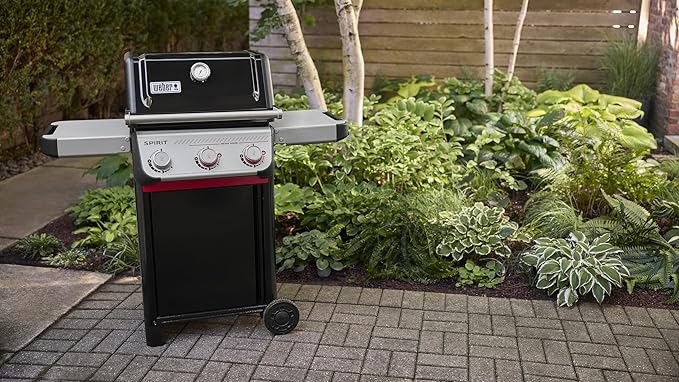 Weber Spirit E-325 Liquid Propane Gas Grill for Outdoor Cooking and BBQ 3 Burners and 2 Boost Burners Black – Porcelain-Enameled Cast-Iron Grates Sear Zone