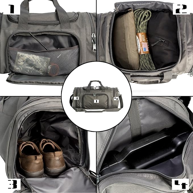 Military Tactical Outdoor Gym Bag Small Duffel Bag with Shoes Compartment for Sports Travel Camping Hunting (B-Grey)