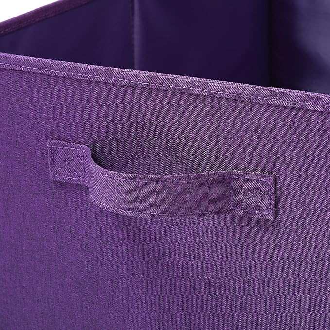 HOONEX Storage Bins with Lids for Organizing Pack of 2 Storage Boxes with 2 Carry Handles and Sturdy Heavy Cardboard 16.5 L x 11.8 W x 7.5 H for Shoes Books Clothes Nursery Dark Purple