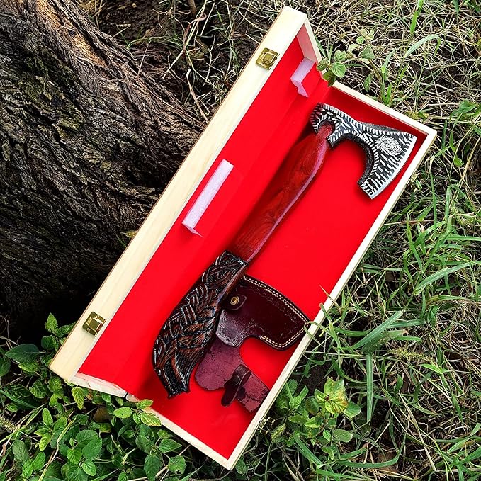 SS SMART &amp SHARP SPORTS INC Custom Handmade High Carbon Steel Viking Axe Real HatchetGift for hIm19 inches SS-17611 with Wooden Box