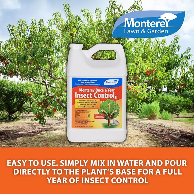 Monterey Once A Year Insect Control II Bundled with Measuring Spoon - Systemic Insecticide Absorbed Through Roots Into Plant - 1 Gallon