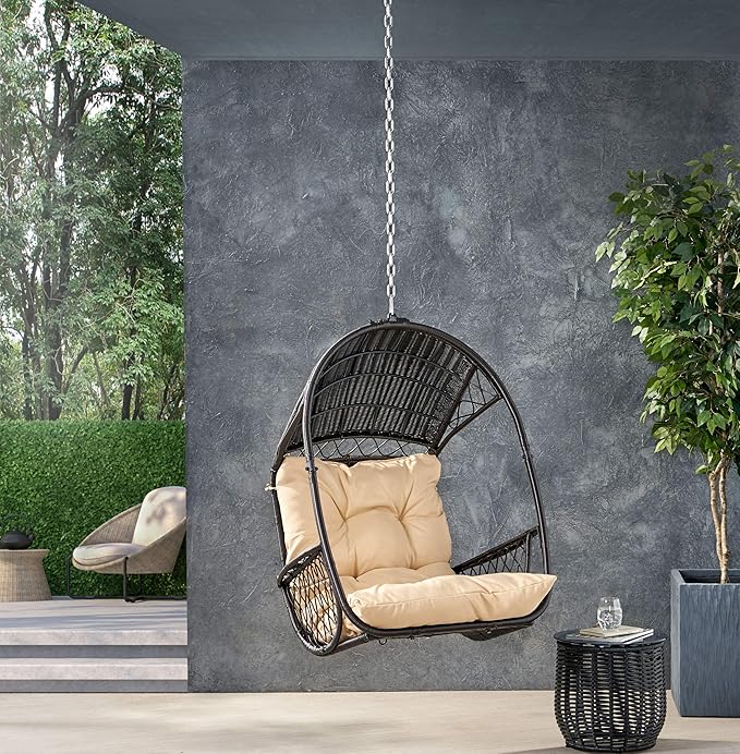 Christopher Knight Home Sidney Outdoor/Indoor Wicker Hanging Chair with 8 Foot Chain (NO Stand) Brown and Tan