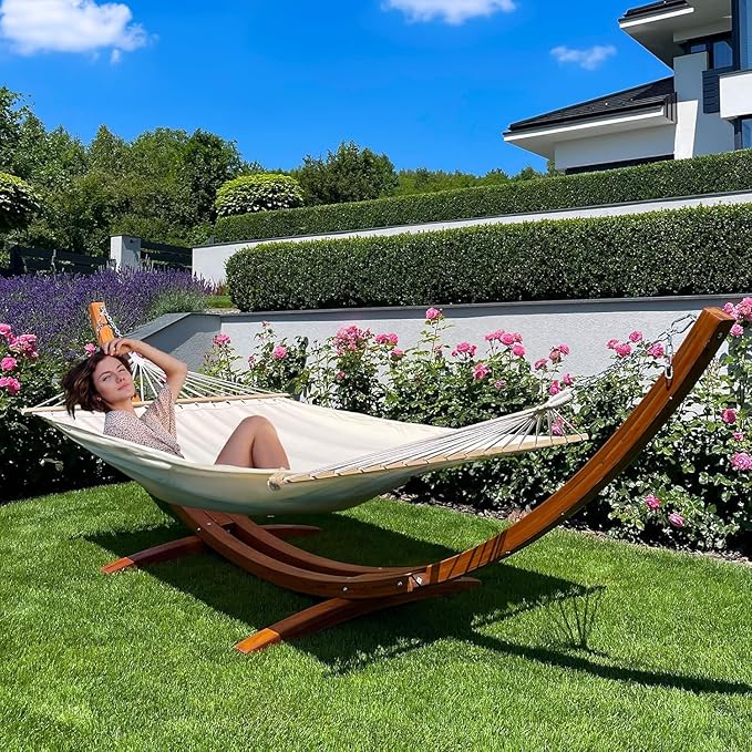 ECOTOUGE 13 FT Hammock with Stand Heavy Duty Hammock Stand 2 Person Heavy Large Hammock Bed for Porch Patio Balcony Garden Backyard Load 550lbs 550LBS White-Yellow