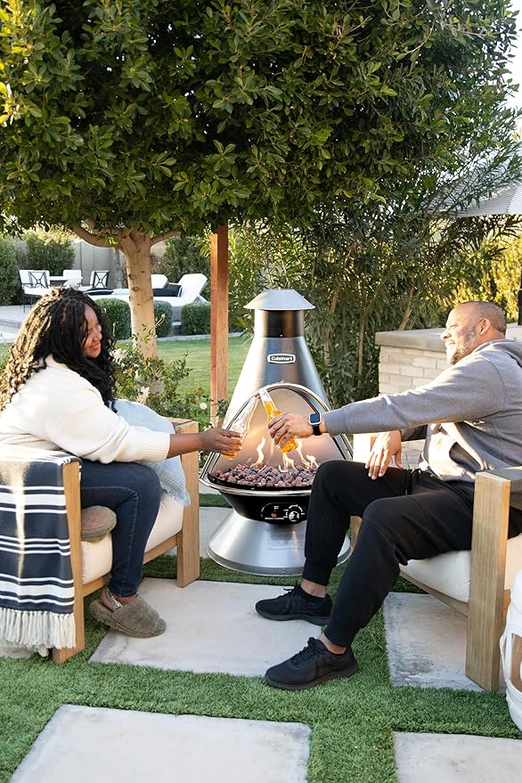 Cuisinart Chimenea Propane Fire Pit 40000 BTU Adjustable Gas Fire Pit for Patios Includes Lava Rocks Directional Heat Shield and Push to Start Ignition Perfect for Backyards Decks and Patios