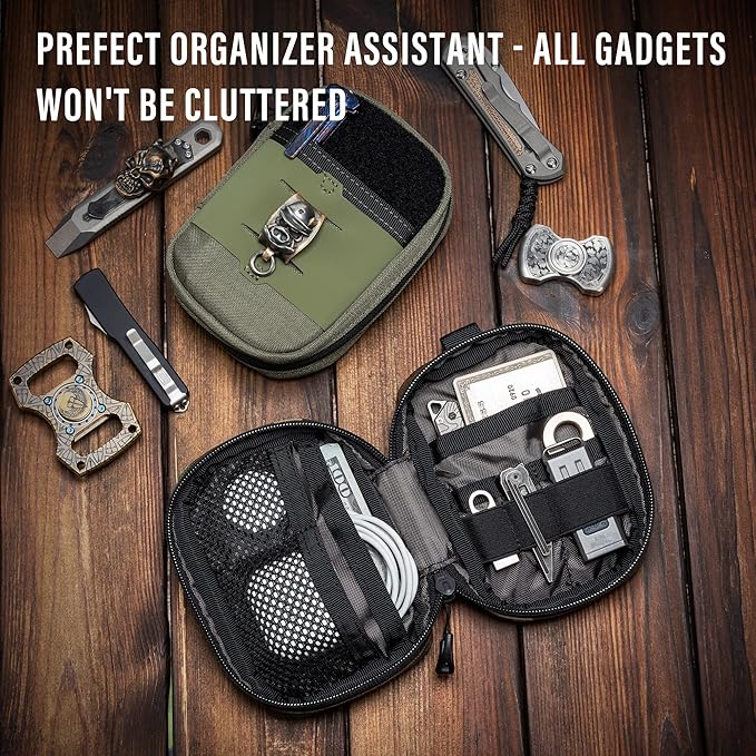TACTICAL GEEK Block F Portable EDC Pouch Compact Waist Bag Molle Pocket Organizer Multi-Purpose Wallet Crafted from 500D Nylon for Versatile Gear &amp Card Storage-Green