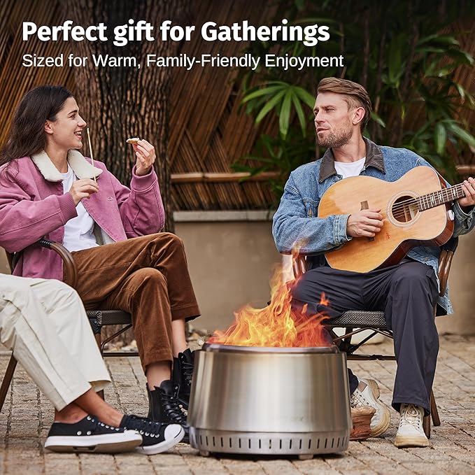 East Oak Fuoco Smokeless Fire Pit 21'' for Patio and Outdoor Stainless Steel Firepit Wood Burning Fireplace with Carrying Bag Portable Outdoor Fire Pit with Stand &amp Removable Ash Pan for Outside