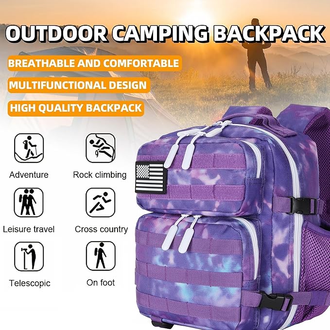 9L Mini Tactical Backpack for Men and Women Tactical Backpack Small for Hiking Small Tactical Bag (Purple Tie-Dye)