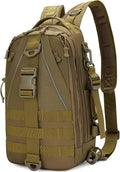 Mint &amp Moss Tactical Backpack for Men Water Resistant Tackle Backpack with Rod Holder &amp Tackle Box Kit Lightweight Sling Fishing Bag for Trekking Survival Camping Fitness Travel (Brown)