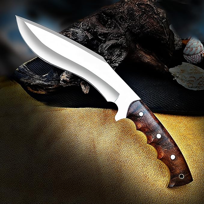Kukri Survival Knife with Sheath 15 Full Tang Fixed Blade Hunting Knife with Wood Handle for Survival and Bushcraft Outdoor Activities Camping Gifts for Men